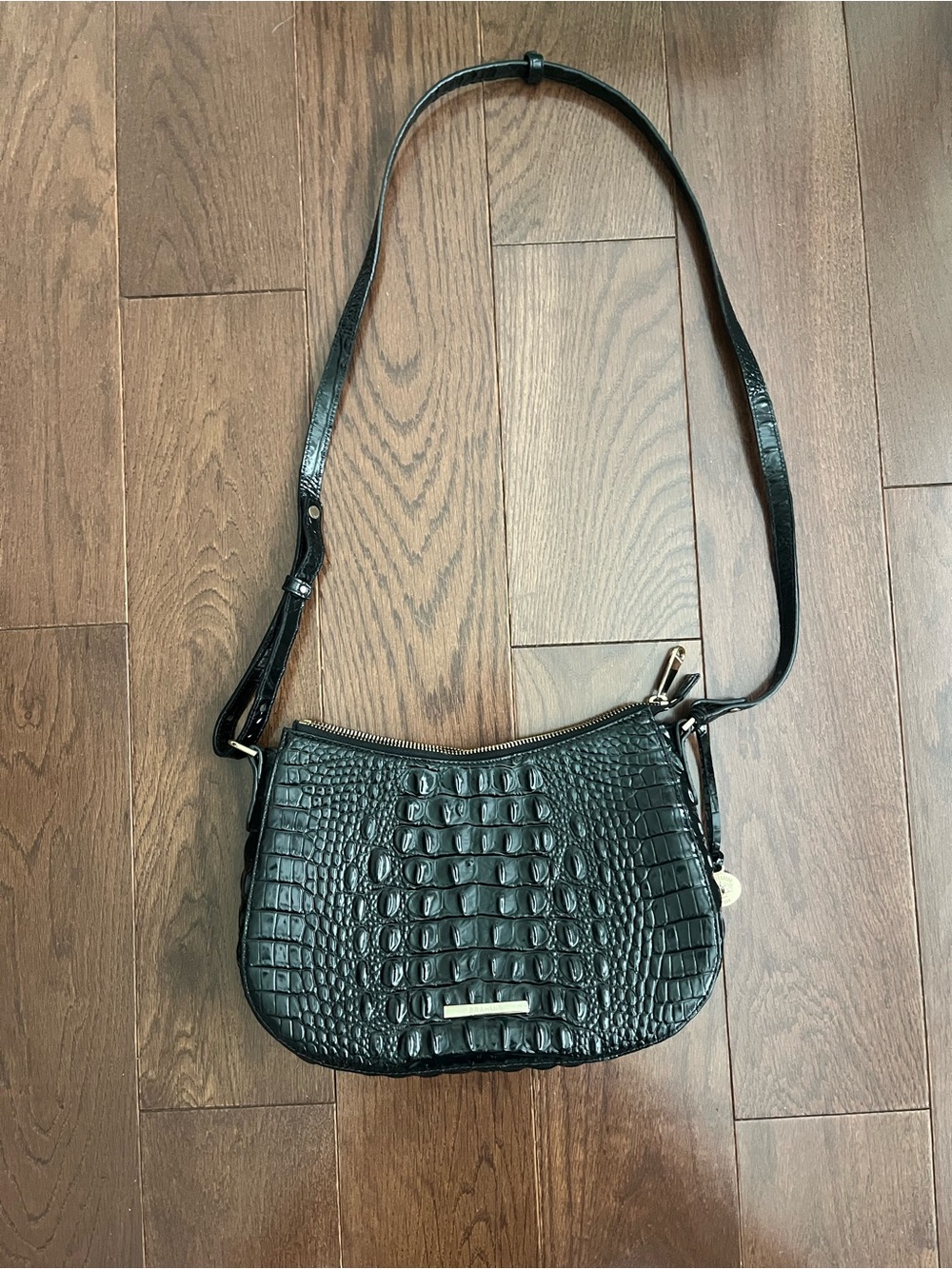 Black Brahmin Croc-Embossed Leather Crossbody Bag